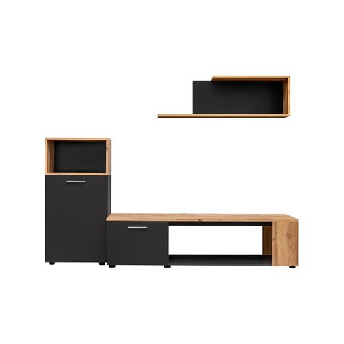 Ensemble De 3 Meubles Design Pour Votre Salon Collection Mozes. Coloris Noir Et Chêne