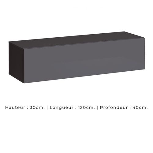 Meuble TV Suspendu 120 Cm – Gris – Collection Switch – Finitions Brillantes – Design Moderne
