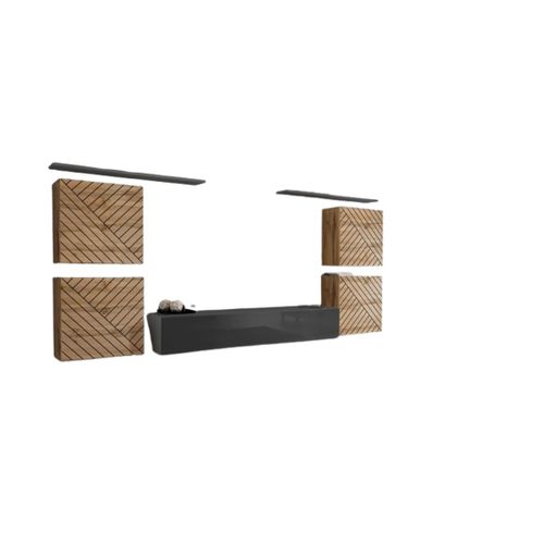 Ensemble De Meubles Design De Salon Switch Iv. Coloris Chêne Et Gris. Finitions Chêne Fraisé Et Gri