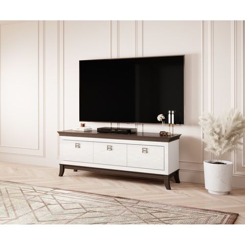 Meuble TV 160cm Collection Palace 3 Tiroirs. Couleur Blanc Et Chêne.