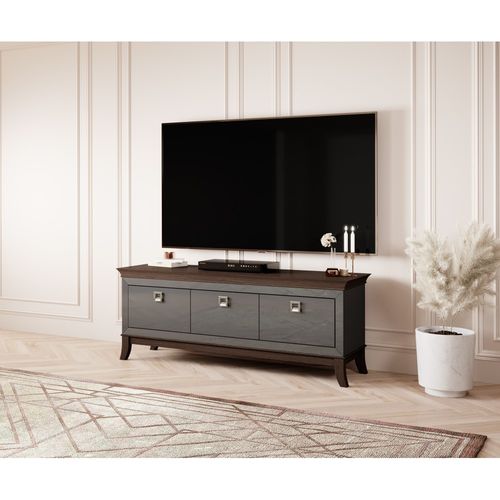Meuble TV 160cm Collection Palace 3 Tiroirs. Couleur Gris Et Chêne.