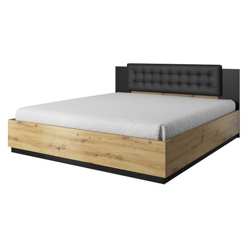 Lit Coffre 140x200 Coloris Chêne Clair Et Noir Collection Fox.