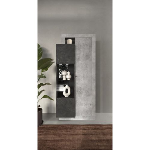 Vitrine Design 2 Portes Collection Domi. Coloris Gris Anthracite Effet Béton