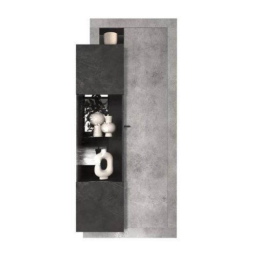 Vitrine Design 2 Portes Collection Domi. Coloris Gris Anthracite Effet Béton
