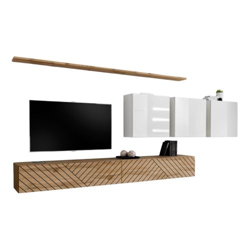 Ensemble De Meubles De Salon Design Collection Switch Vii , Coloris Chêne Finitions Fraisées