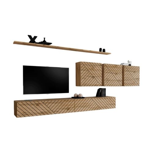 Ensemble De Meubles De Salon Design Collection Switch Vii , Coloris Chêne Finitions Fraisées.