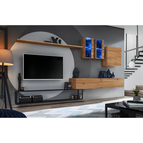 Petit Meuble TV Ou Meuble D'appoint Switch – 50 Cm – Tiroir Et Niche – Noir/gris Brillant – Design