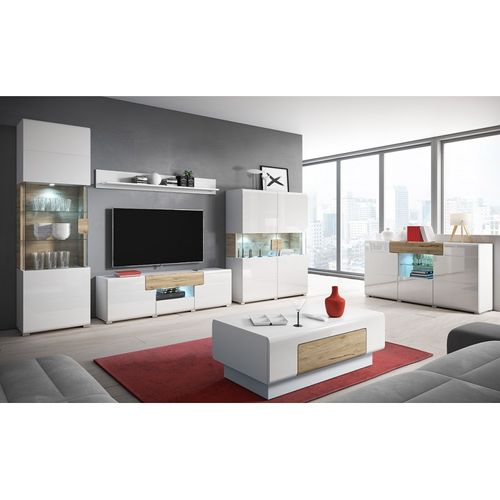 Meuble TV 160cm Collection Ohio. Coloris Blanc Et Chêne