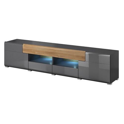 Meuble TV 210cm Collection Ohio. Coloris Gris Anthracite Et Chêne