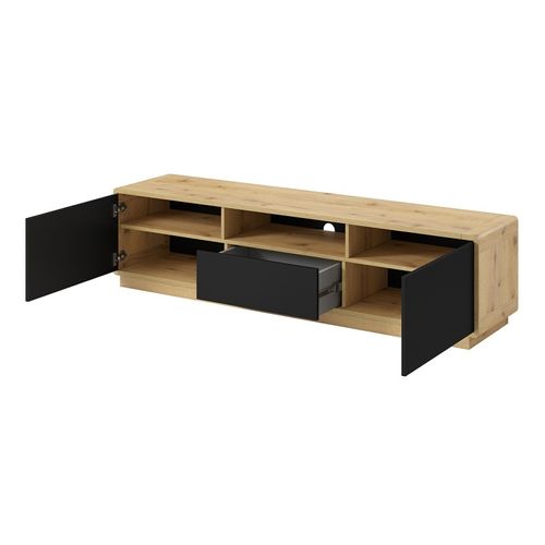 Meuble TV 180cm Collection Villa. Couleur Chêne Et Noir Mat