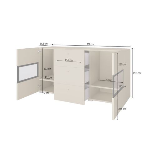 Buffet Ramos – 2 Portes Vitrées + 3 Tiroirs – Coloris Chêne Et Noir – Design Contemporain – LED Non
