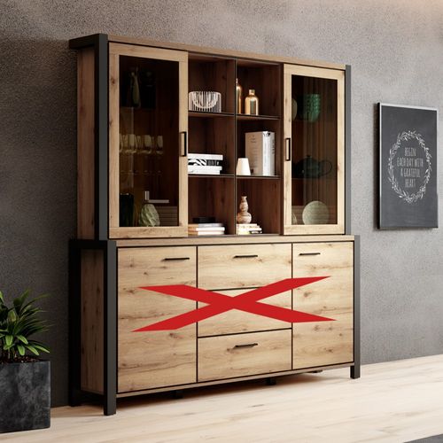 Huche Collection Tivora. 2 Portes Et 6 Niches Centrales. Couleur Chêne Et Noir.