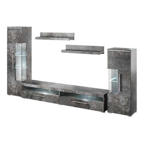 Composition De 5 Meubles Design Pour Salon Coloris Gris Effet Ardoise Collection Bombay