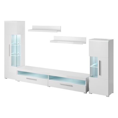 Composition De 5 Meubles Design Pour Salon Coloris Blanc Brillant Collection Bombay