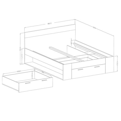 Lit Adulte 180x200 Avec Tiroirs Intégrés - Collection Eos. Coloris Chêne Foncé Et Noir