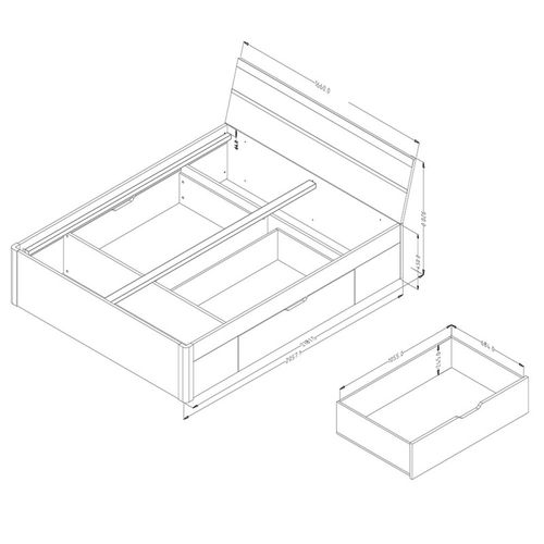 Lit Adulte 160x200 Avec Tiroirs Intégrés - Collection Eos. Coloris Chêne Clair Et Blanc