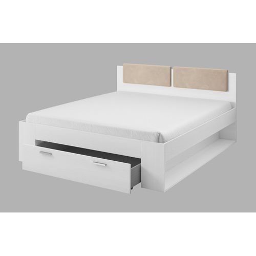 Lit Adulte 180x200 Avec Tiroirs Intégrés - Collection Floyd, Coloris Blanc Effet Bois