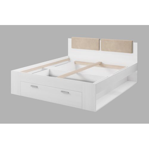 Lit Adulte 180x200 Avec Tiroirs Intégrés - Collection Floyd, Coloris Blanc Effet Bois
