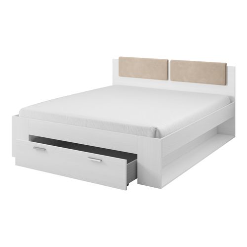 Lit Adulte 180x200 Avec Tiroirs Intégrés - Collection Floyd, Coloris Blanc Effet Bois