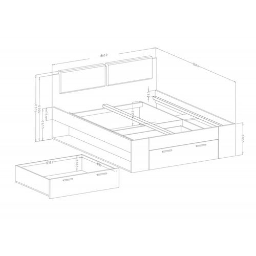 Lit Adulte 180x200 Avec Tiroirs Intégrés - Collection Floyd, Coloris Blanc Effet Bois
