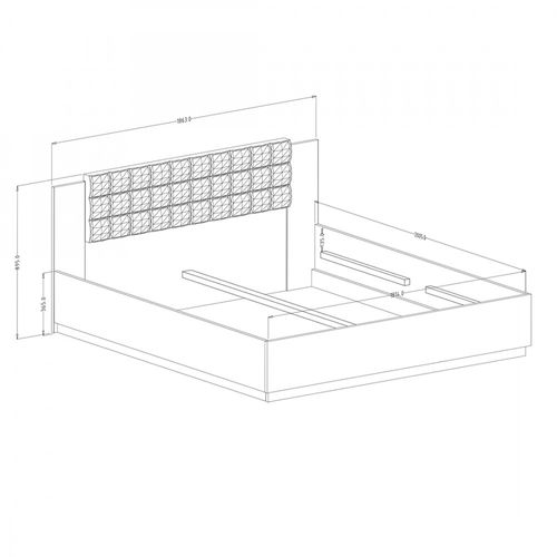 Lit Adulte 180x200 – Chêne Foncé Et Noir – Collection Fox – Sommier Non Inclus