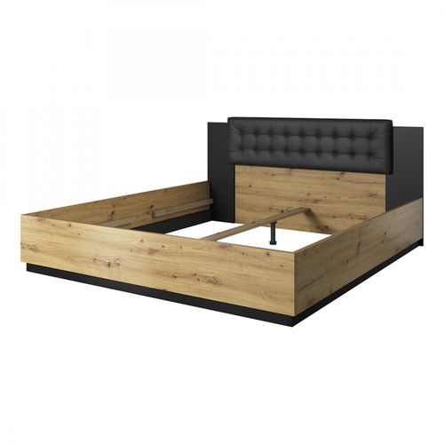 Lit Adulte 160x200 Coloris Chêne Clair Et Noir Collection Fox - Sommier Non Inclus