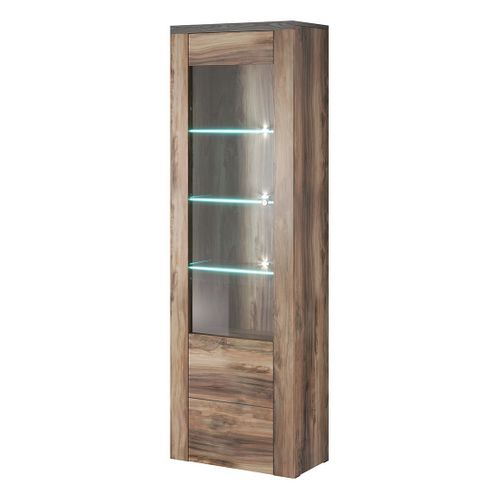 Vitrine Haute Design 1 Porte, Collection Santiago. Coloris Noyer Et Noir Effet Bois