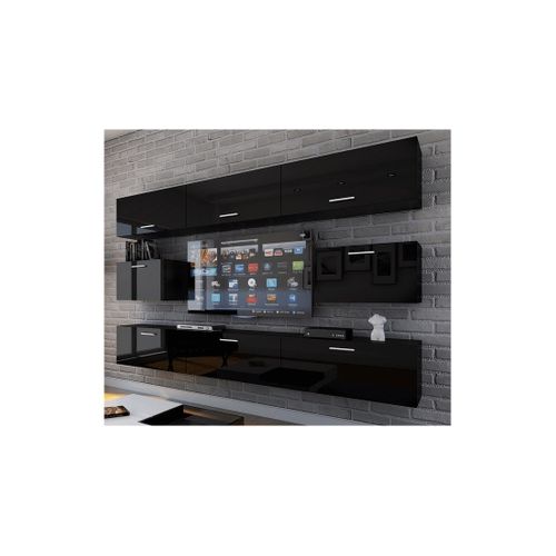Ensemble De Meubles De Salon Noir Suspendus Collection Cepto Vii 249cm, 8 Portes