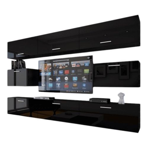 Ensemble De Meubles De Salon Noir Suspendus Collection Cepto Vii 249cm, 8 Portes