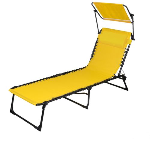 Chaise Longue / Bain De Soleil Avec Pare-soleil Et Coussin Coloris Jaune 187x85x56 Cm