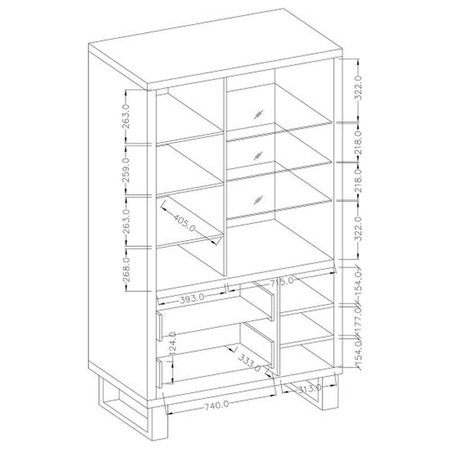 Vitrine, Argentier, Vaisselier Milos. Coloris Chêne Et Finitions Noire. Meuble Idéal Pour Votre Sal