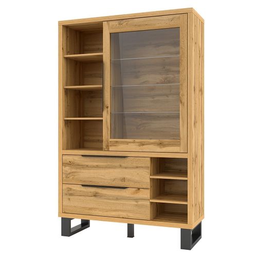 Vitrine, Argentier, Vaisselier Milos. Coloris Chêne Et Finitions Noire. Meuble Idéal Pour Votre Sal