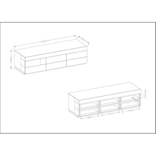 Meuble TV XL Design 200cm Collection Kiles. Coloris Blanc Et Gris.