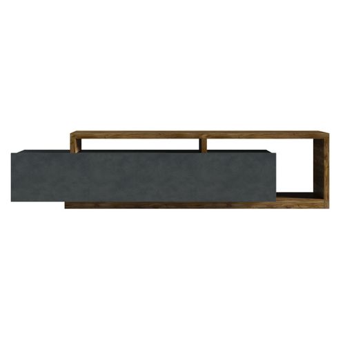 Meuble TV Design 220cm Collection Bergame. Coloris Gris Et Chêne Foncé.