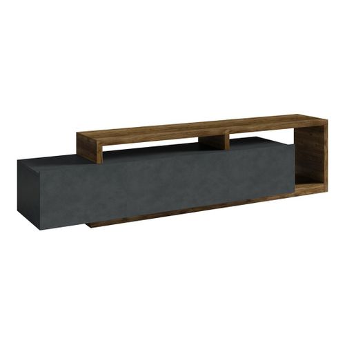 Meuble TV Design 220cm Collection Bergame. Coloris Gris Et Chêne Foncé.