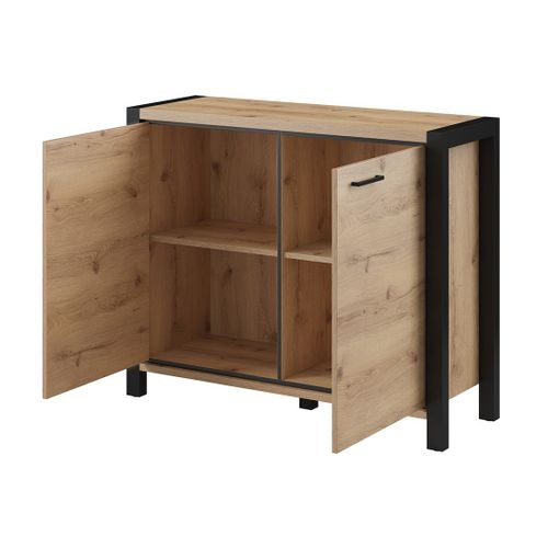 Buffet Petit Modèle 110cm Collection Tivora Avec 2 Portes Coloris Chêne Et Noir.