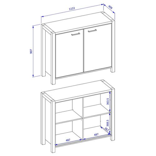 Buffet Petit Modèle 110cm Collection Tivora Avec 2 Portes Coloris Chêne Et Noir.