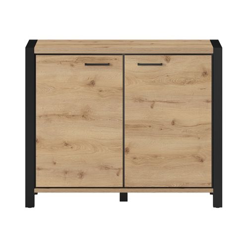 Buffet Petit Modèle 110cm Collection Tivora Avec 2 Portes Coloris Chêne Et Noir.