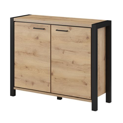 Buffet Petit Modèle 110cm Collection Tivora Avec 2 Portes Coloris Chêne Et Noir.