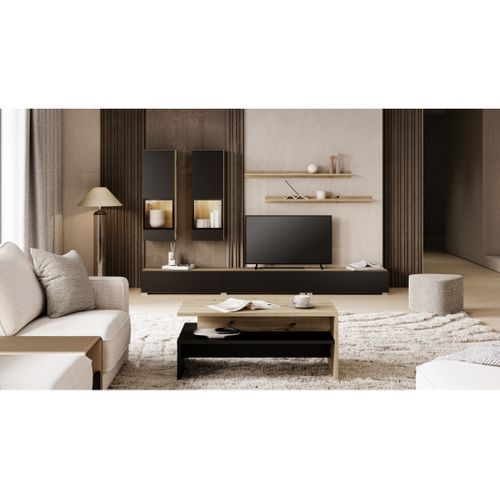 Ensemble Meubles De Salon Ramos – Chêne Et Noir Super Mat – LED Multicolores Intégrées