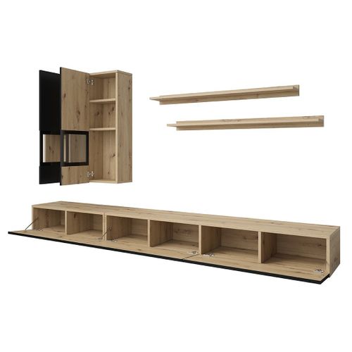 Ensemble Meubles De Salon Ramos – Chêne Et Noir Super Mat – LED Multicolores Intégrées