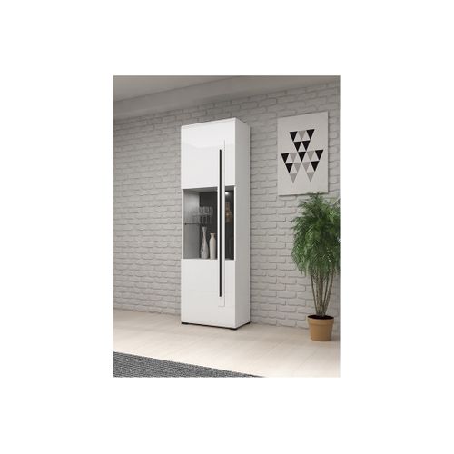 Vitrine Design Avec Éclairage LED Intégrée Collection Breda Coloris Blanc Mat Et Blanc Brillant.