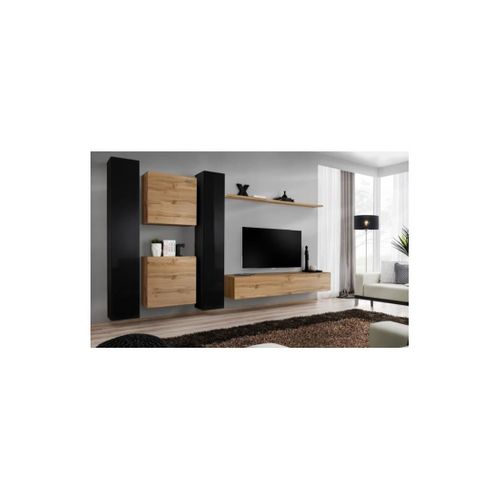 Ensemble De Meubles Supsendus Pour Votre Salon Mural Collection Switch Vi. Coloris Chêne Wotan Et N