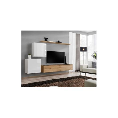 Ensemble De Meubles Suspendus Pour Votre Salon Collection Switch V. Coloris Chêne Wotan Et Blanc Br