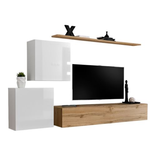 Ensemble De Meubles Suspendus Pour Votre Salon Collection Switch V. Coloris Chêne Wotan Et Blanc Br