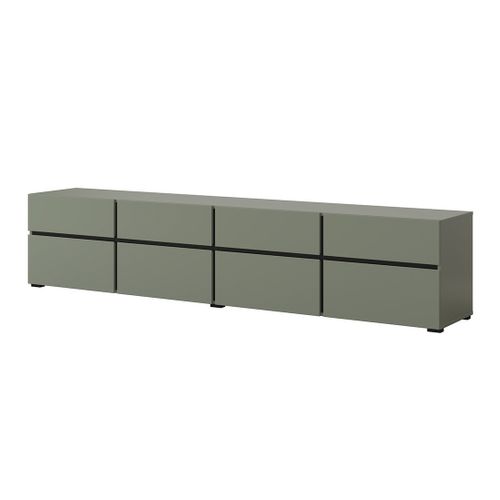 Meuble TV XL Coloris Vert Sauge Et Noir 225cm Collection Havana. Meuble Design Avec 4 Portes Et 4 T