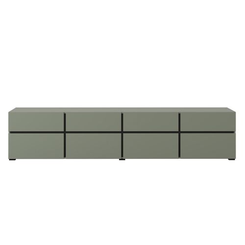 Meuble TV XL Coloris Vert Sauge Et Noir 225cm Collection Havana. Meuble Design Avec 4 Portes Et 4 T
