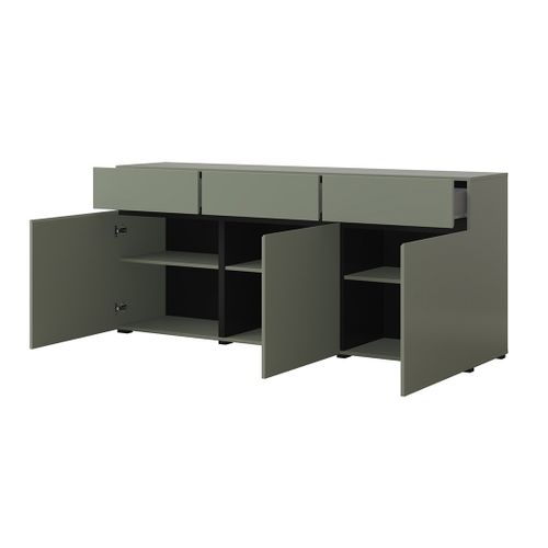 Buffet Coloris Vert Sauge 180cm Collection Havana. Bahut  Design Avec 3 Portes Et 3 Tiroirs.