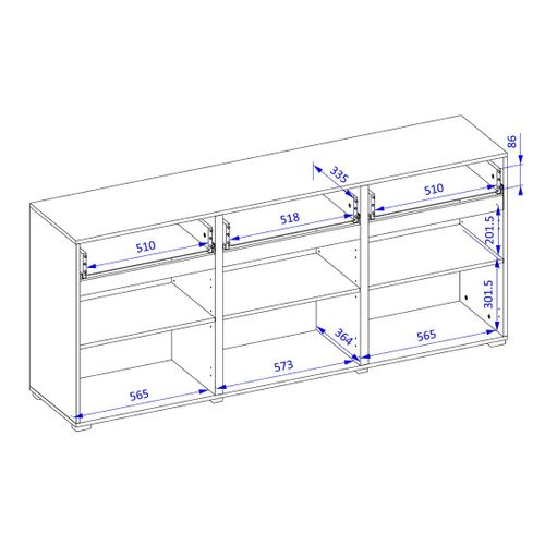 Buffet Coloris Vert Sauge 180cm Collection Havana. Bahut  Design Avec 3 Portes Et 3 Tiroirs.