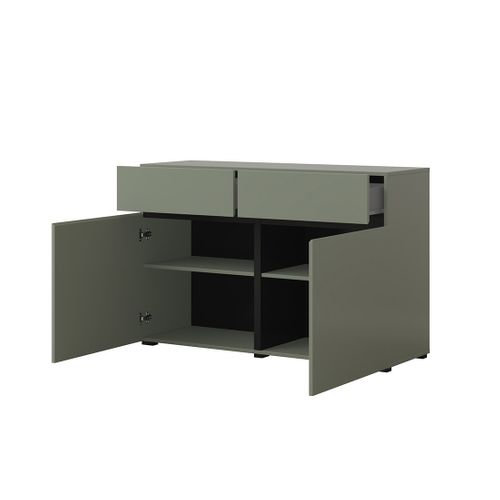 Buffet Coloris Vert Sauge 120cm Collection Havana. Bahut  Design Avec 2 Portes Et 2 Tiroirs.